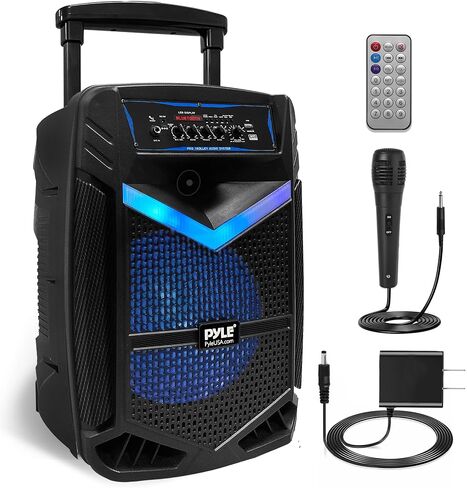 Pyle Portable Bluetooth PA Speaker System - 600W Rechargeable Outdoor Bluetooth Speaker Portable PA System w/ 10" Subwoofer 1" Tweeter, Recording Function, Mic In Party Lights USB/SD Radio in Kuwait