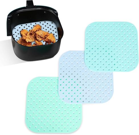 Square Air Fryer Liners Silicone 8.5" x 8.5", 3-Pack, Pastel Colors in Kuwait