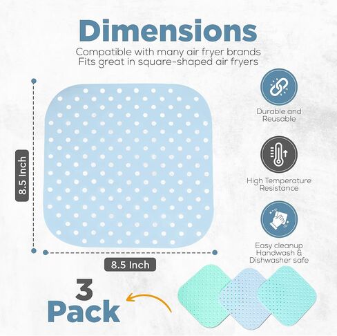 Square Air Fryer Liners Silicone 8.5" x 8.5", 3-Pack, Pastel Colors in Kuwait