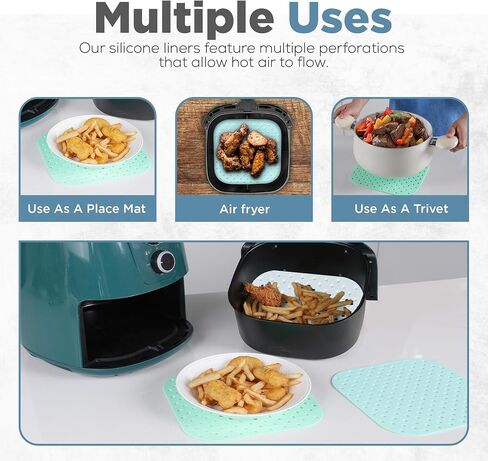 Square Air Fryer Liners Silicone 8.5" x 8.5", 3-Pack, Pastel Colors in Kuwait