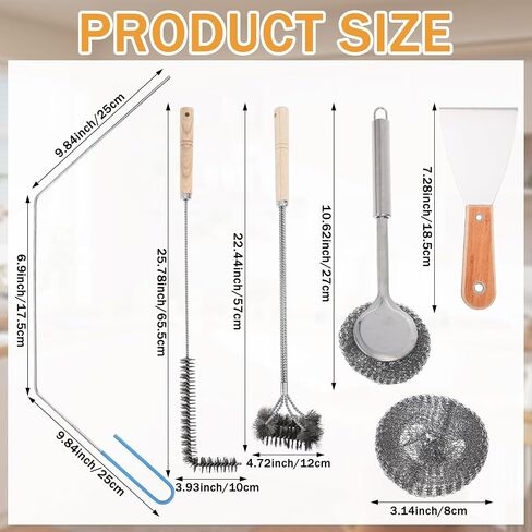 6 Pcs Large Commercial Fryer Cleaning Tools, Include L-Shaped Cleaning Brush Stainless Steel Bristle Fryer Cleanout Rod, Deep Fryer Basket Cleaning Brush Wire Brush and Scraper Kit for Kitchen Bakery in Kuwait