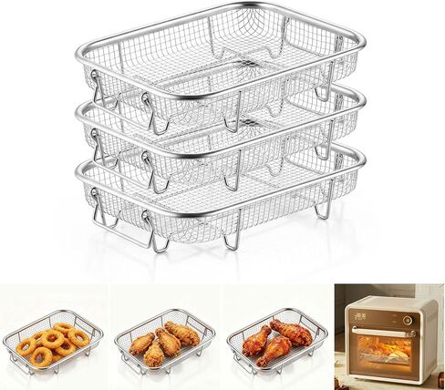 E-far 11.8" Air Fryer Basket for Oven, 3 Pcs Stainless Steel Air Fryer Rack in Kuwait