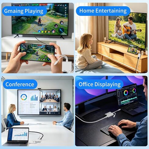 2 in 1 USB-C and Lightning to HDMI Adapter MFi Certified, 4K@60Hz iPhone to TV Adapter with 100W PD Fast Charging, Apple Lightning to Digital AV Adapter for iPhone 17-5 Series/iPad/MacBook in Kuwait