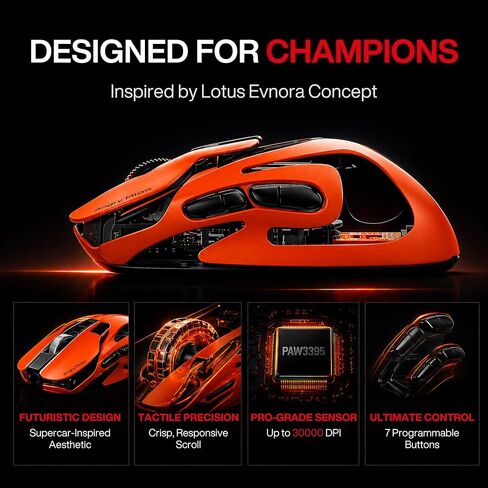 AM Infinity Gaming Wireless Mouse 49g Ultralight Metal Design, 30000 DPI PAW3950 Sensor, Dual 8K Polling, Hot-Swappable Battery, Tri-Mode 2.4G/Bluetooth/Wired RGB Gaming Mouse- Blaze Orange in Kuwait
