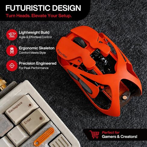 AM Infinity Gaming Wireless Mouse 49g Ultralight Metal Design, 30000 DPI PAW3950 Sensor, Dual 8K Polling, Hot-Swappable Battery, Tri-Mode 2.4G/Bluetooth/Wired RGB Gaming Mouse- Blaze Orange in Kuwait