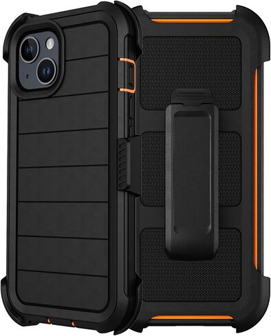 for iPhone 14 Case/iPhone 13 Case with Belt Clip Holster Screen Protectors, Heavy Duty Military Grade Shockproof Protection Rugged Anti-Drop Kickstand Phone Cover for Apple 14/13 (Black) in Kuwait