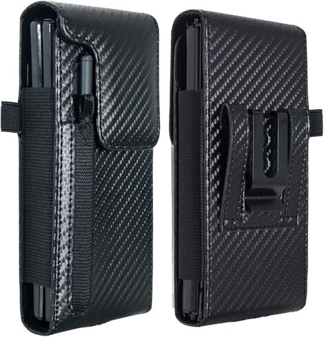 Holster Pouch for Galaxy Z Fold 8 Ultra/7/6/5/4/3 with S Pen Holder & Belt Clip & Card Holder, Luxury Carbon Fiber Leather Holster Case with Belt Loop&Metal Clip&Magnetic Closuer in Kuwait