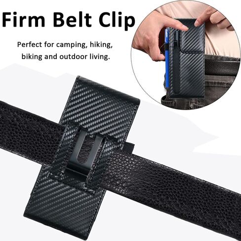 Holster Pouch for Galaxy Z Fold 8 Ultra/7/6/5/4/3 with S Pen Holder & Belt Clip & Card Holder, Luxury Carbon Fiber Leather Holster Case with Belt Loop&Metal Clip&Magnetic Closuer in Kuwait