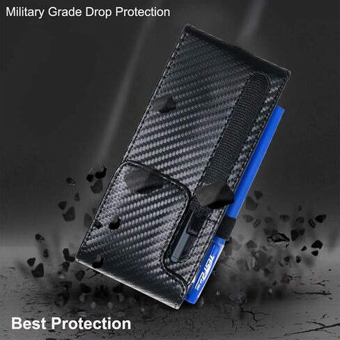 Holster Pouch for Galaxy Z Fold 8 Ultra/7/6/5/4/3 with S Pen Holder & Belt Clip & Card Holder, Luxury Carbon Fiber Leather Holster Case with Belt Loop&Metal Clip&Magnetic Closuer in Kuwait