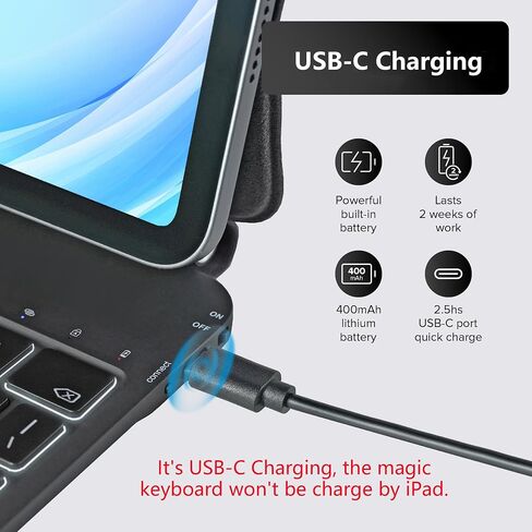 InUnion Magic Keyboard for iPad 10th Generation (2022) and 11th (A16, 2025), Bluetooth Magnetic Keyboard Case with Trackpad, USB Charging, Backlit (Black) in Kuwait