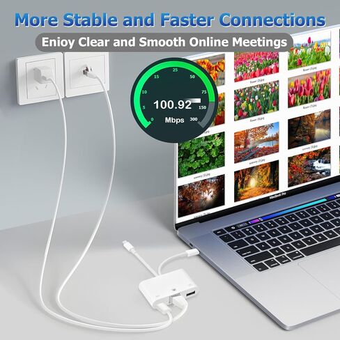 2 in 1 Lightning and Type C to RJ45 Ethernet Adapter Network Adapter, with Charge Port and USB Port Support USB Flash Drive/Keyboard/Mouse/Came, Plug and Play,Supports 100Mbps Ethernet Network in Kuwait