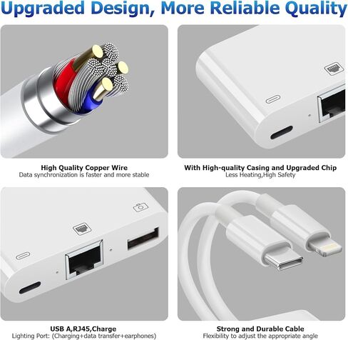 2 in 1 Lightning and Type C to RJ45 Ethernet Adapter Network Adapter, with Charge Port and USB Port Support USB Flash Drive/Keyboard/Mouse/Came, Plug and Play,Supports 100Mbps Ethernet Network in Kuwait