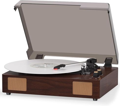 Brown Bluetooth Record Player, 3-Speed Belt Drive Turntable in Kuwait