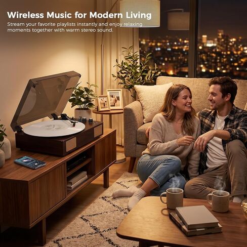 Brown Bluetooth Record Player, 3-Speed Belt Drive Turntable in Kuwait