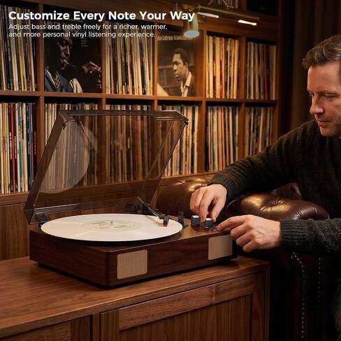 Brown Bluetooth Record Player, 3-Speed Belt Drive Turntable in Kuwait