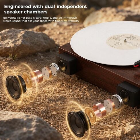 Brown Bluetooth Record Player, 3-Speed Belt Drive Turntable in Kuwait