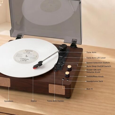 Brown Bluetooth Record Player, 3-Speed Belt Drive Turntable in Kuwait