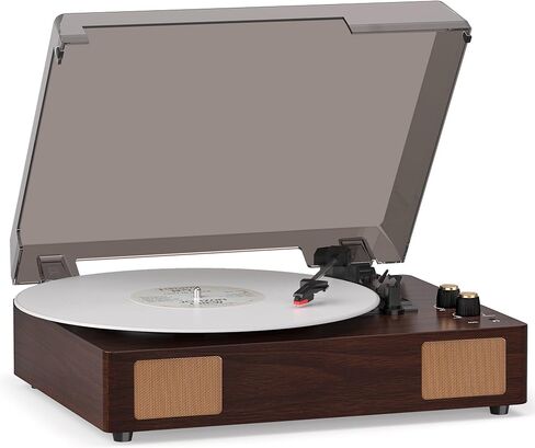 Brown Bluetooth Record Player, 3-Speed Belt Drive Turntable in Kuwait