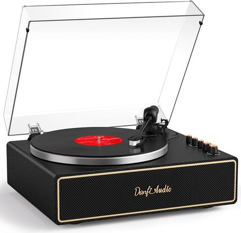 Vinyl Record Player Turntable with Built-in 4 Speakers, AT-3600L Cartridge, Aluminum Platter, Bluetooth Output, USB to PC Recording, Phono Preamp, Belt-Drive 2-Speed, Pitch Control, Black in Kuwait