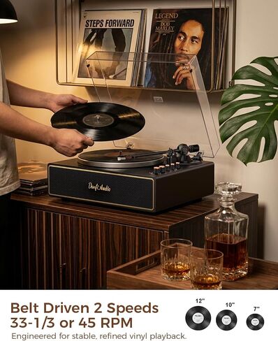 Vinyl Record Player Turntable with Built-in 4 Speakers, AT-3600L Cartridge, Aluminum Platter, Bluetooth Output, USB to PC Recording, Phono Preamp, Belt-Drive 2-Speed, Pitch Control, Black in Kuwait
