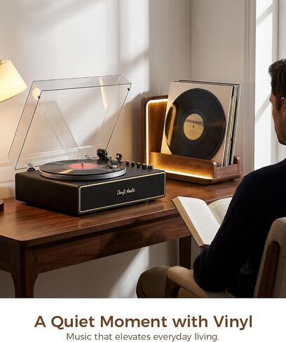 Vinyl Record Player Turntable with Built-in 4 Speakers, AT-3600L Cartridge, Aluminum Platter, Bluetooth Output, USB to PC Recording, Phono Preamp, Belt-Drive 2-Speed, Pitch Control, Black in Kuwait