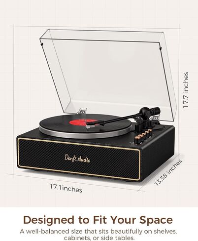 Vinyl Record Player Turntable with Built-in 4 Speakers, AT-3600L Cartridge, Aluminum Platter, Bluetooth Output, USB to PC Recording, Phono Preamp, Belt-Drive 2-Speed, Pitch Control, Black in Kuwait