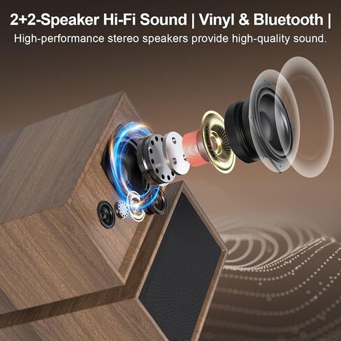 Vinyl Record Player with External Speakers, Vintage 3-Speed Turntable with Dual Speakers, Bluetooth Music Playback, MP3 PC Recoding, AUX Input Headphone Jack and RCA Out, Classic Walnut in Saudi Arabia