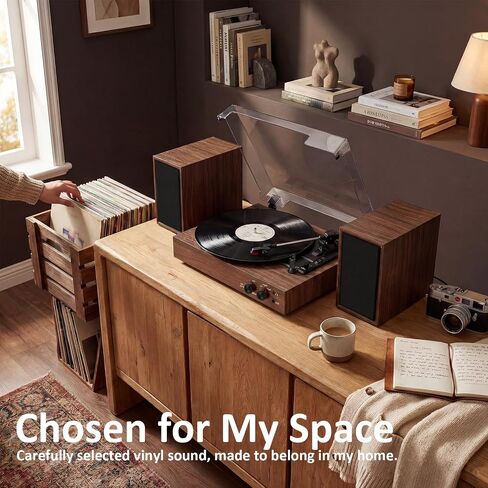 Vinyl Record Player with External Speakers, Vintage 3-Speed Turntable with Dual Speakers, Bluetooth Music Playback, MP3 PC Recoding, AUX Input Headphone Jack and RCA Out, Classic Walnut in Saudi Arabia