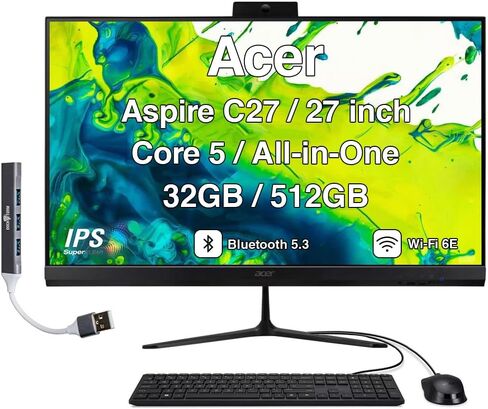 Acer Aspire C27 All-in-One Desktop, 27" IPS FHD, Ryzen 5 7430U in Kuwait