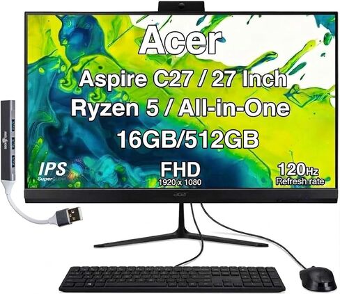 Acer Aspire C27 All-in-One Desktop, 27" IPS FHD, Ryzen 5 7430U in Kuwait