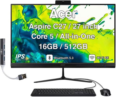 Acer Aspire C27 All-in-One Desktop, 27" IPS FHD, Ryzen 5 7430U in Kuwait