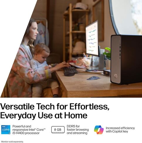 HP OmniDesk Slim Desktop PC, Intel Core i5-14400, 8 GB RAM, 512 GB SSD, Intel UHD Graphics 730, Windows 11 Home, Microsoft Copilot, Meteor Silver, S03-0012 (2026) in Kuwait