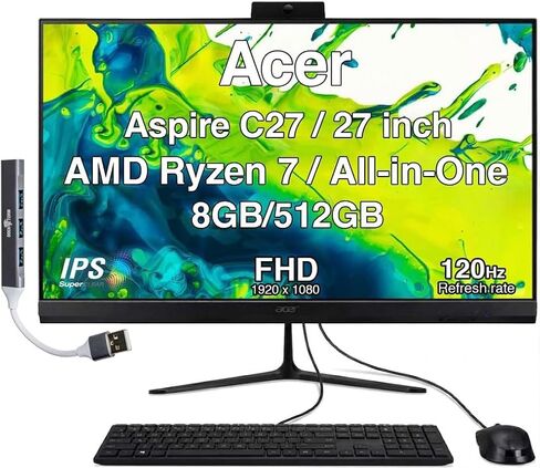 Acer Aspire C27 All-in-One Desktop, 27" IPS FHD, Ryzen 5 7430U in Kuwait