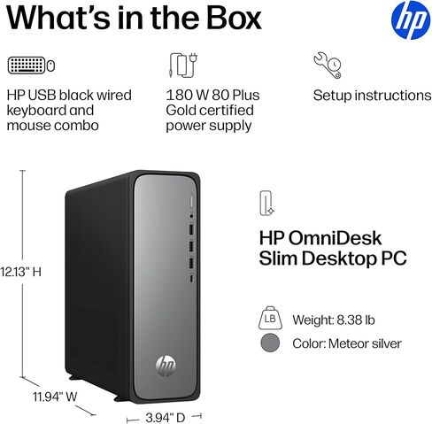HP OmniDesk Slim Desktop PC, Intel Core i5-14400, 8 GB RAM, 512 GB SSD, Intel UHD Graphics 730, Windows 11 Home, Microsoft Copilot, Meteor Silver, S03-0012 (2026) in Kuwait