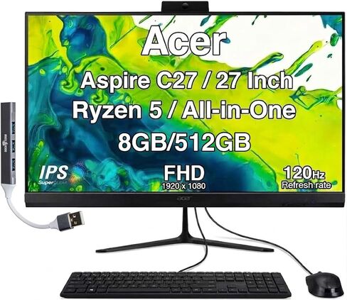 Acer Aspire C27 All-in-One Desktop, 27" IPS FHD, Ryzen 5 7430U in Kuwait