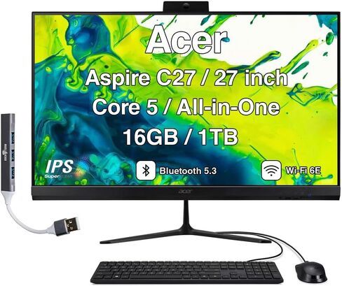 Acer Aspire C27 All-in-One Desktop, 27" IPS FHD, Ryzen 5 7430U in Kuwait