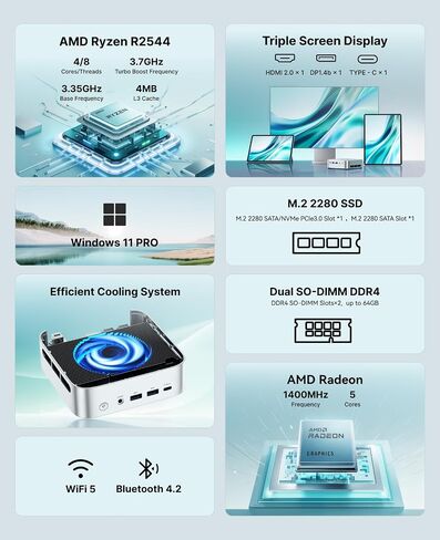 ACEMAGIC K1 Mini PC AMD Ryzen R2544 (4C/8T Up to 3.7GHz) 8GB DDR4 256GB SSD in Kuwait