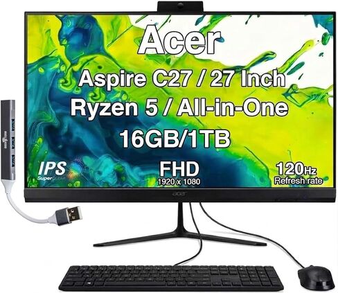 Acer Aspire C27 All-in-One Desktop, 27" IPS FHD, Ryzen 5 7430U in Kuwait