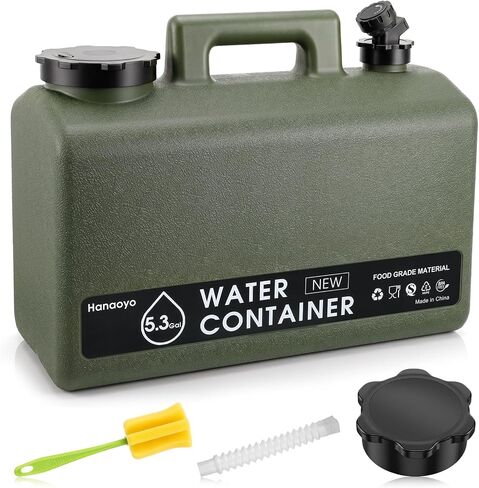 Hanaoyo 5.3 Gallon Camping Water Jug, BPA Free Portable Water Container with Spigot & Extension Tube, Space Saving Flat Water Storage Bucket for RV Van Life, Outdoor Camping, Emergency Water Storage in Kuwait