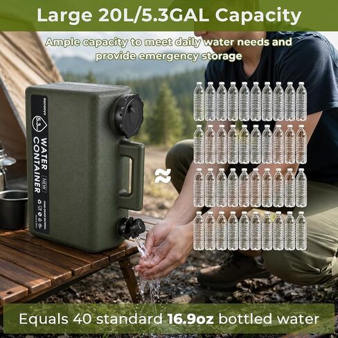 Hanaoyo 5.3 Gallon Camping Water Jug, BPA Free Portable Water Container with Spigot & Extension Tube, Space Saving Flat Water Storage Bucket for RV Van Life, Outdoor Camping, Emergency Water Storage in Kuwait