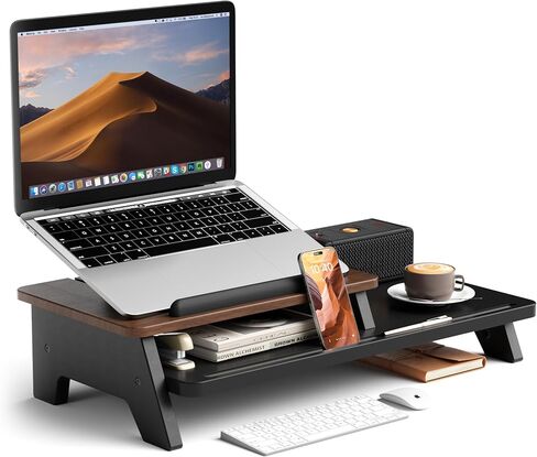 AFOOYO Adjustable Laptop Stand 2-Tier Riser Holder,Ventilated Cooling Ergonomic Computer Desk Organizer Accessories for 10-15.6" Notebook,Desktop Storage Compatible with MacBook,Dell,HP,Lenovo in Saudi Arabia
