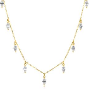 SISGEM Real 14k Gold Dangle Cubic Zirconia Station Necklace for Women, 14kt Chain and Pendant, Choker Jewelry Gift for Her, 15-18 Inch