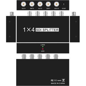 SDI Splitter 1x4 Multimedia Split SDI Extender Adapter Support HD-SDI, SD-SDI and 3G-SDI Signals for Projector Monitor Camera（1 sdi Input and 4 sdi Output