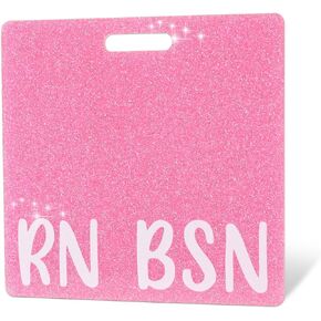 RN BSN Badge Buddy Pink Glitter Nurse Name Tag Holder Horizontal Nursing ID Card Sleeve Bling Heavy Duty Acrylic Badge Holder for Resident Nurses Aesthetic