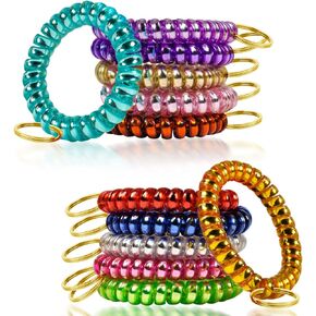 XXUOD 12 Colors Wrist Keychain Plastic Spring Flexible Spiral Wrist Coil Stretchable Wrist Band Wristlet Keychain Bracelet Wrist Coil for Sauna Gym Pool ID Badge and Outdoor Sports