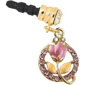 EIISE & FONDA Crystal Pink Tulip Flower Pendant Cell Phone Dust Plug Charm For iPhone samsung huawei ipad ipod Android phone with 3.5mm earphone jack EP009 in Kuwait