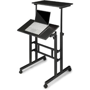 Magshion Mobile Standing Desk Height Adjustable Stand Up Laptop Workstation Black Table with Wheels for Home Office Classroom