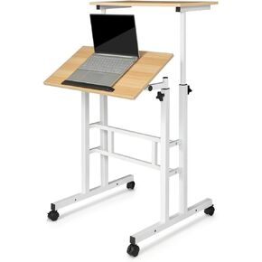Magshion Mobile Standing Desk Height Adjustable Stand Up Laptop Workstation Black Table with Wheels for Home Office Classroom