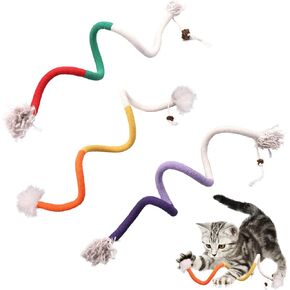 lasuroa 3pcs Bent Cat Cotton Ropes, 27.56 Inch Long Cat Rope Toys Interactive Cat Chew Toys Kittens Dental Toys for Teeth Cleaning Cat Kick Toys for Indoor Pets (1 Upgraded Style + 2 Regular Style)