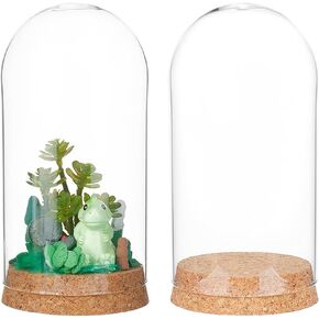 BENECREAT 2 Sets 3.15x6.3 Inch Glass Display Dome with Base, Decorative Dome with Cork lids, Cloche Bell Jar for Flower Plants, Specimens, Crafts, Inner Diameter: 3 Inch